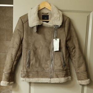 Zara Brown Shearling Bomber Jacket